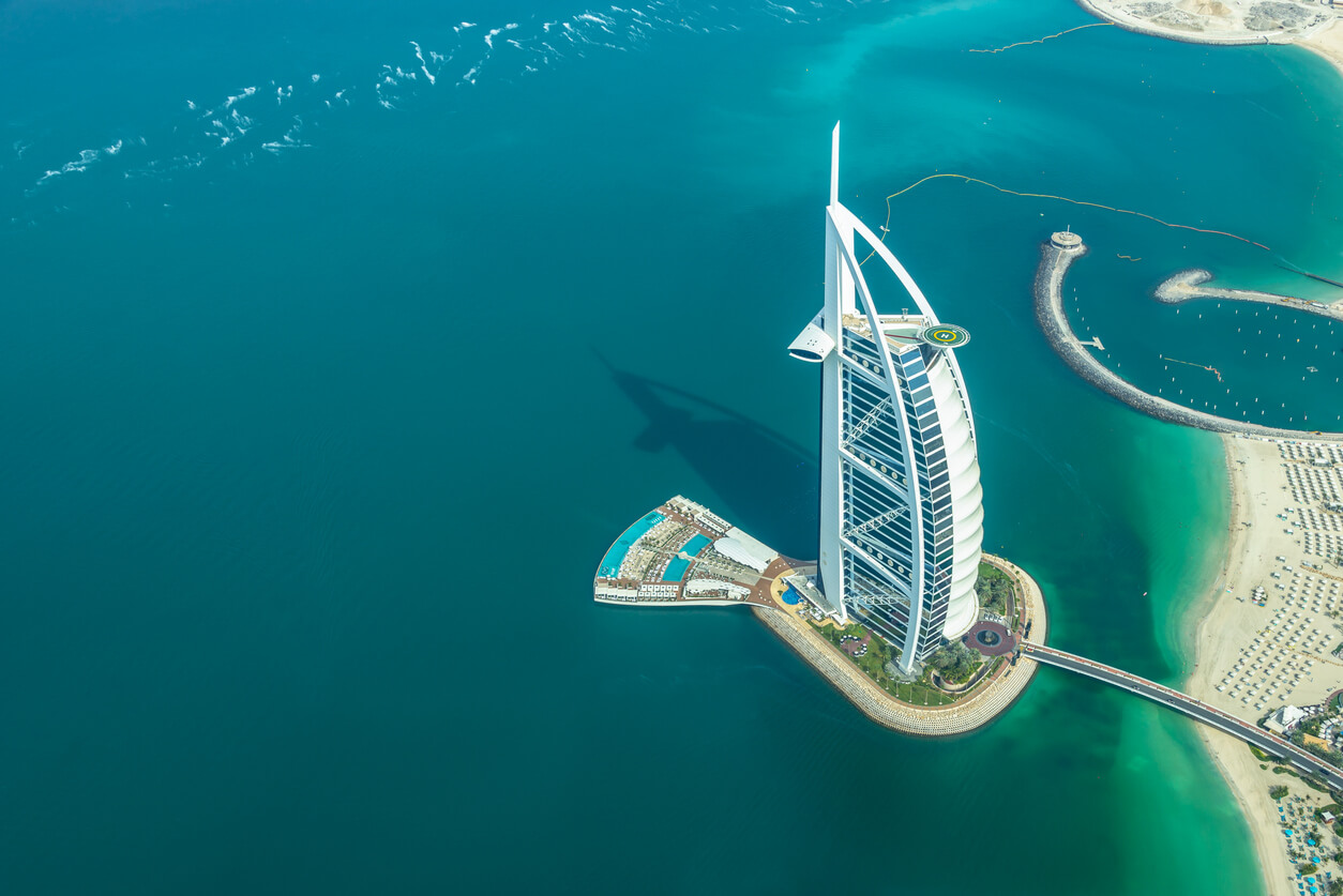 aerial view of burj al arab luxury hotel in dubai